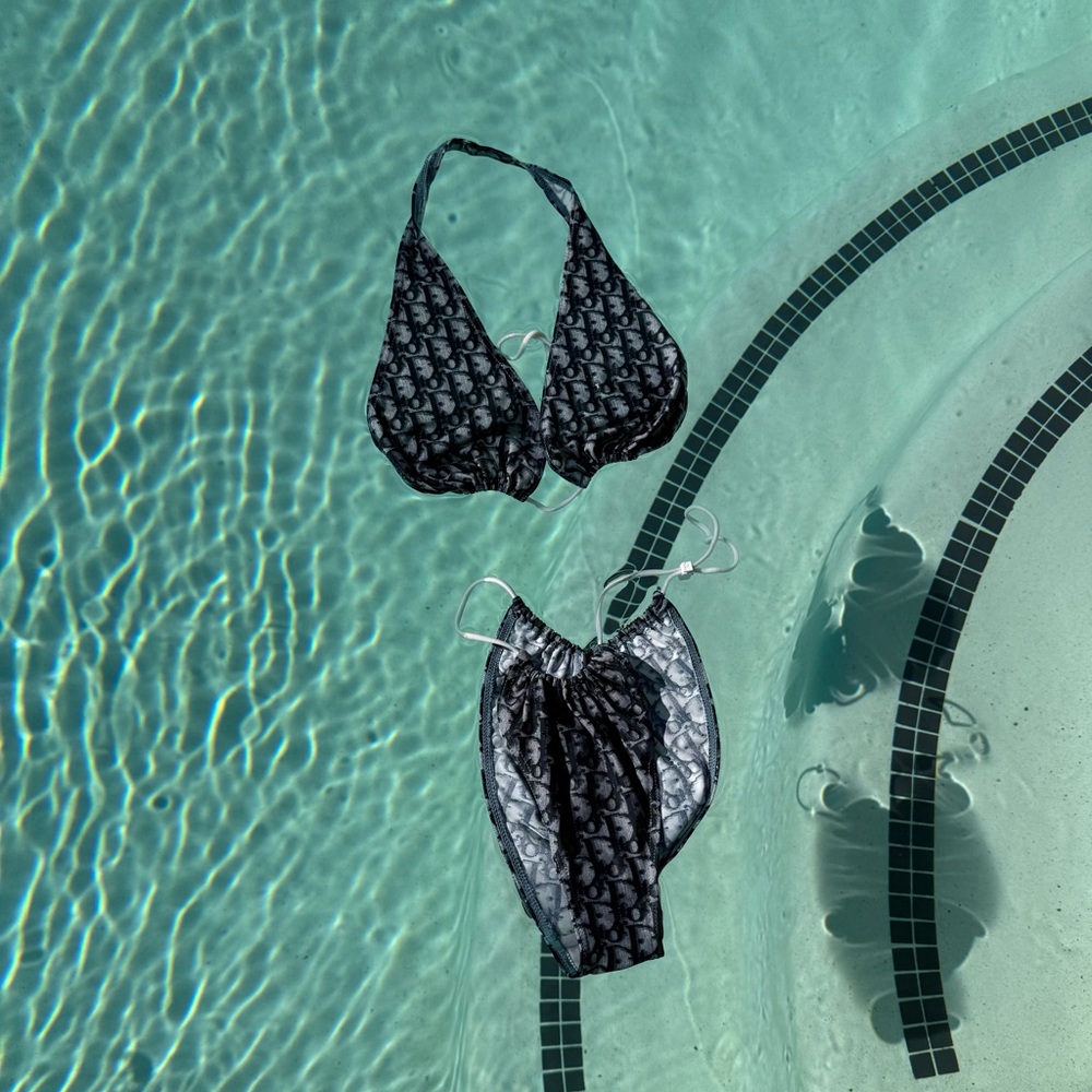 Authentic Christian Dior Navy Logo String Bikini Set – Size 12